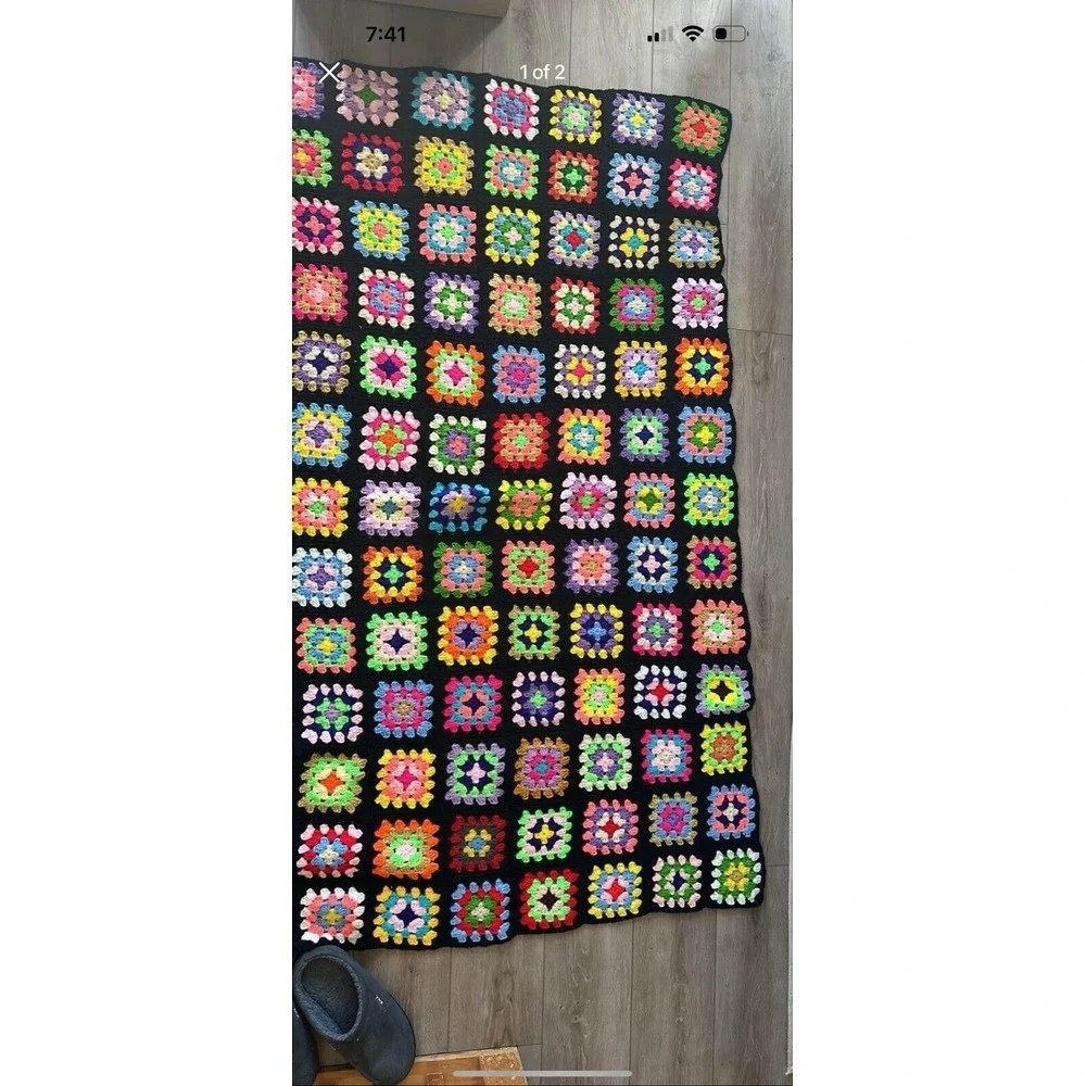 Vintage Granny Square Afghan Multi-color Twin‎ Size